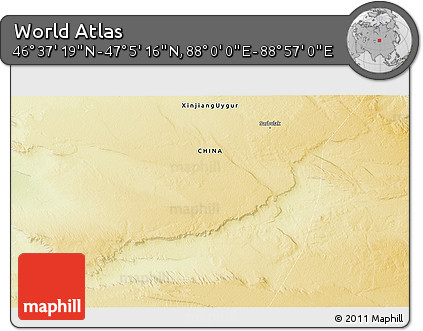 Physical 3D Map of the Area around 46° 51' 18" N, 88° 28' 29" E