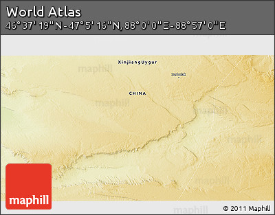Physical 3D Map of the Area around 46° 51' 18" N, 88° 28' 29" E