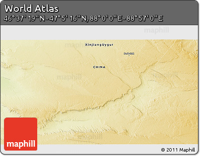 Physical 3D Map of the Area around 46° 51' 18" N, 88° 28' 29" E