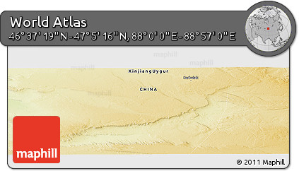 Physical Panoramic Map of the Area around 46° 51' 18" N, 88° 28' 29" E