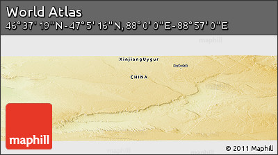 Physical Panoramic Map of the Area around 46° 51' 18" N, 88° 28' 29" E