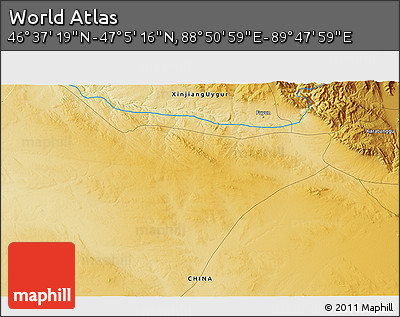 Physical 3D Map of the Area around 46° 51' 18" N, 89° 19' 29" E