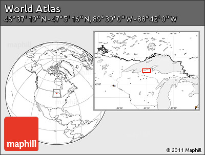 Blank Location Map of the Area around 46° 51' 18" N, 89° 10' 30" W