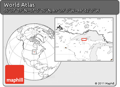 Blank Location Map of the Area around 46° 51' 18" N, 89° 10' 30" W