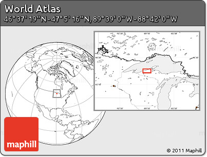 Blank Location Map of the Area around 46° 51' 18" N, 89° 10' 30" W