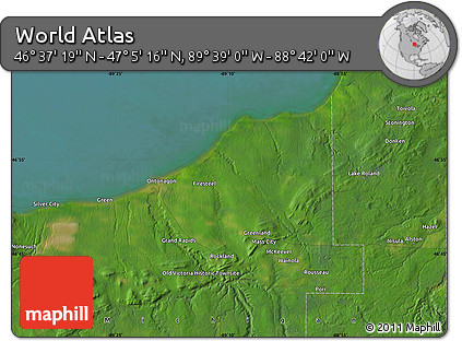 Satellite Map of the Area around 46° 51' 18" N, 89° 10' 30" W