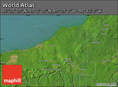 Satellite Map of the Area around 46° 51' 18" N, 89° 10' 30" W