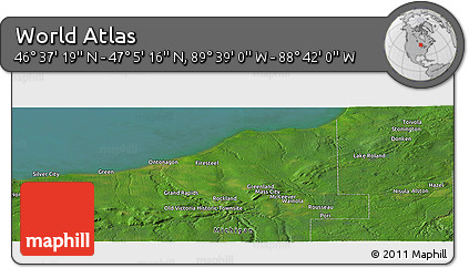 Satellite Panoramic Map of the Area around 46° 51' 18" N, 89° 10' 30" W