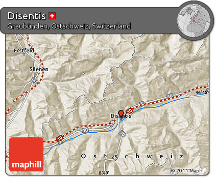 Shaded Relief Map of Disentis