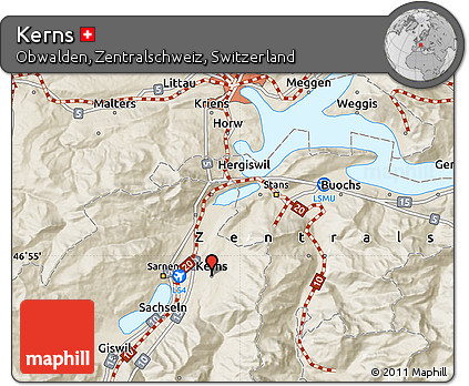 Shaded Relief Map of Kerns