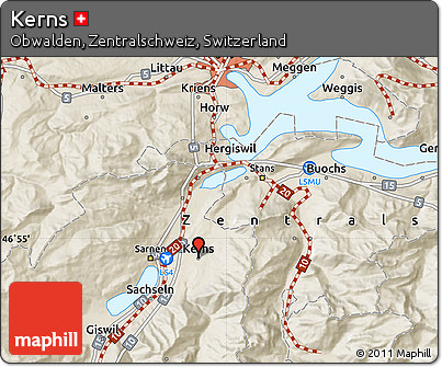 Shaded Relief Map of Kerns