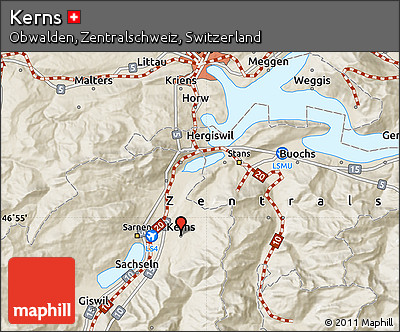 Shaded Relief Map of Kerns