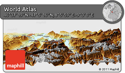 Physical Panoramic Map of the Area around 46° 51' 18" N, 8° 34' 29" E