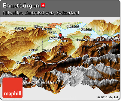 Physical Panoramic Map of Ennetbürgen