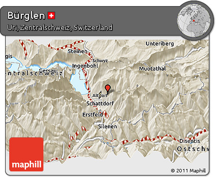 Shaded Relief Panoramic Map of Bürglen