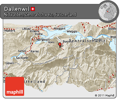 Shaded Relief Panoramic Map of Dallenwil