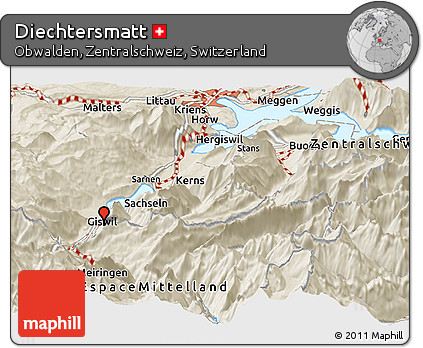 Shaded Relief Panoramic Map of Diechtersmatt