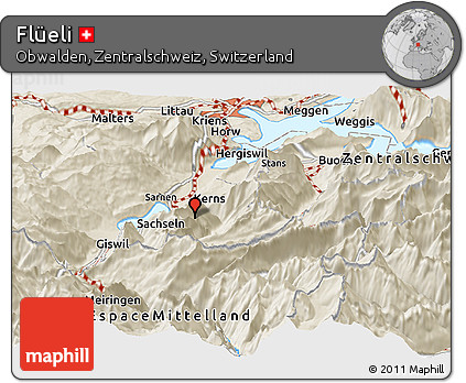Shaded Relief Panoramic Map of Flüeli