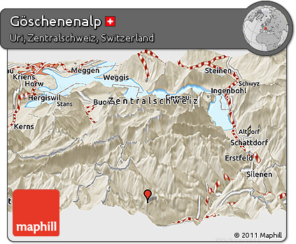 Shaded Relief Panoramic Map of Göschenenalp