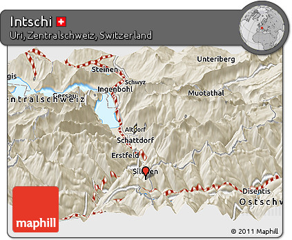 Shaded Relief Panoramic Map of Intschi
