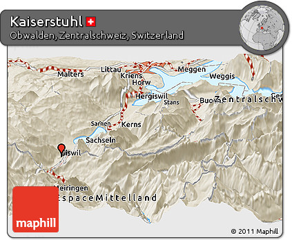 Shaded Relief Panoramic Map of Kaiserstuhl