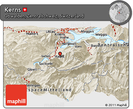 Shaded Relief Panoramic Map of Kerns