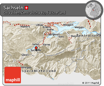 Shaded Relief Panoramic Map of Sachseln