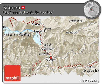 Shaded Relief Panoramic Map of Silenen