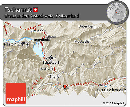 Shaded Relief Panoramic Map of Tschamut