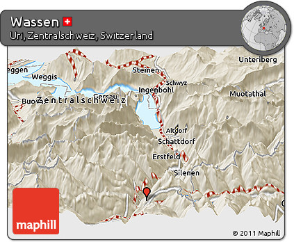 Shaded Relief Panoramic Map of Wassen