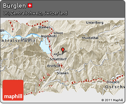 Shaded Relief Panoramic Map of Bürglen