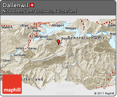 Shaded Relief Panoramic Map of Dallenwil