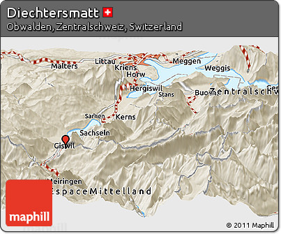 Shaded Relief Panoramic Map of Diechtersmatt