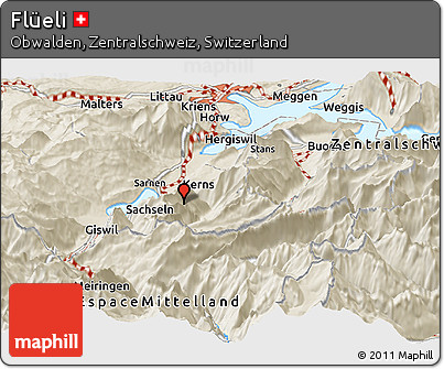 Shaded Relief Panoramic Map of Flüeli