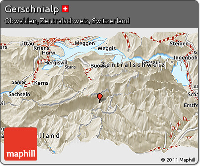 Shaded Relief Panoramic Map of Gerschnialp