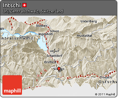 Shaded Relief Panoramic Map of Intschi