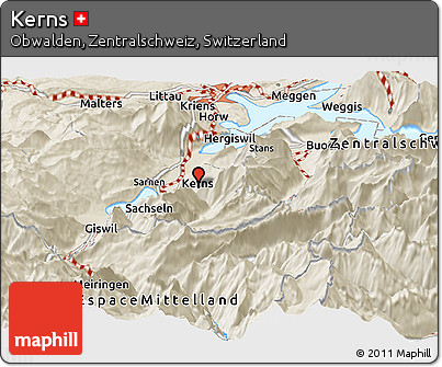 Shaded Relief Panoramic Map of Kerns