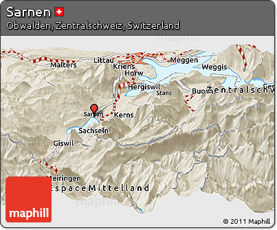 Shaded Relief Panoramic Map of Sarnen