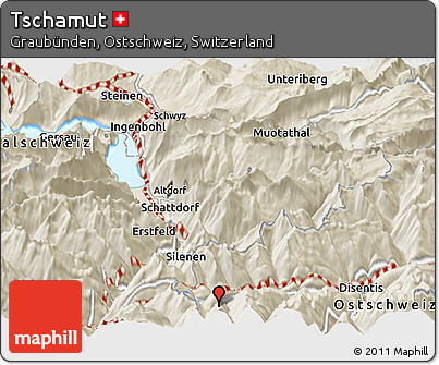 Shaded Relief Panoramic Map of Tschamut