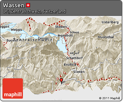 Shaded Relief Panoramic Map of Wassen
