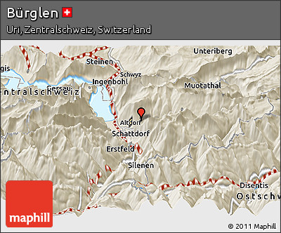 Shaded Relief Panoramic Map of Bürglen