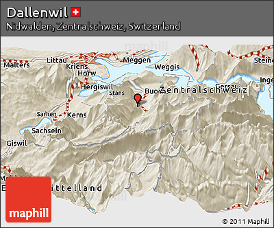 Shaded Relief Panoramic Map of Dallenwil