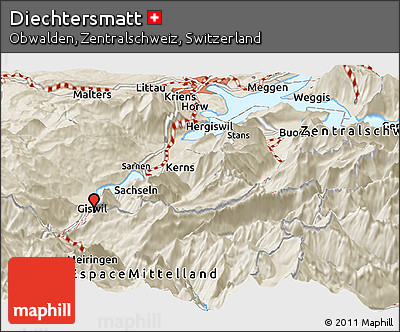 Shaded Relief Panoramic Map of Diechtersmatt