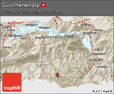 Shaded Relief Panoramic Map of Göschenenalp