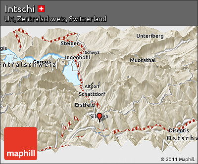 Shaded Relief Panoramic Map of Intschi
