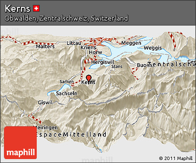 Shaded Relief Panoramic Map of Kerns