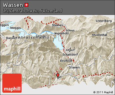 Shaded Relief Panoramic Map of Wassen