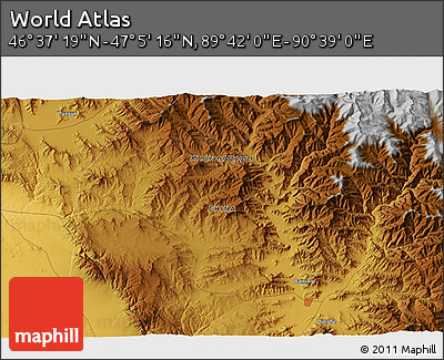 Physical 3D Map of the Area around 46° 51' 18" N, 90° 10' 30" E