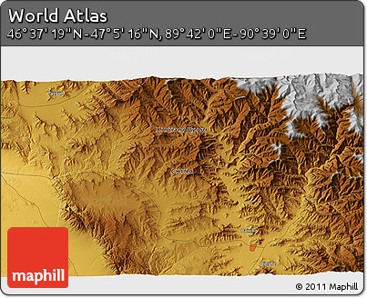 Physical 3D Map of the Area around 46° 51' 18" N, 90° 10' 30" E