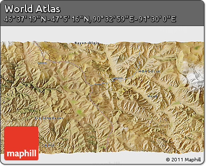 Satellite 3D Map of the Area around 46° 51' 18" N, 91° 1' 30" E